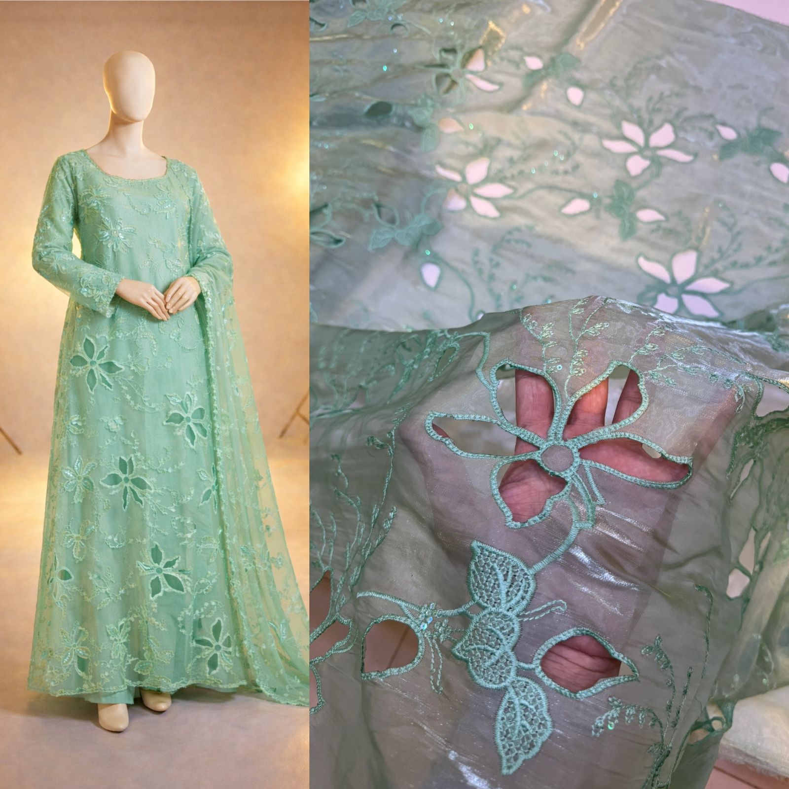 Korean sheesha silk Lazer cutwork
