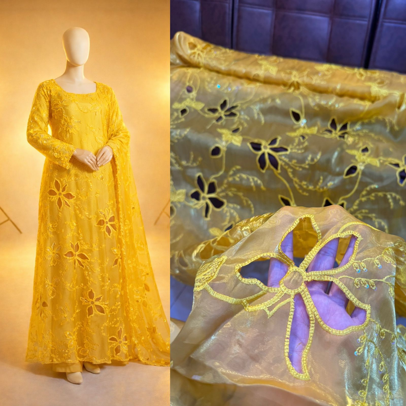 Korean sheesha silk Lazer cutwork
