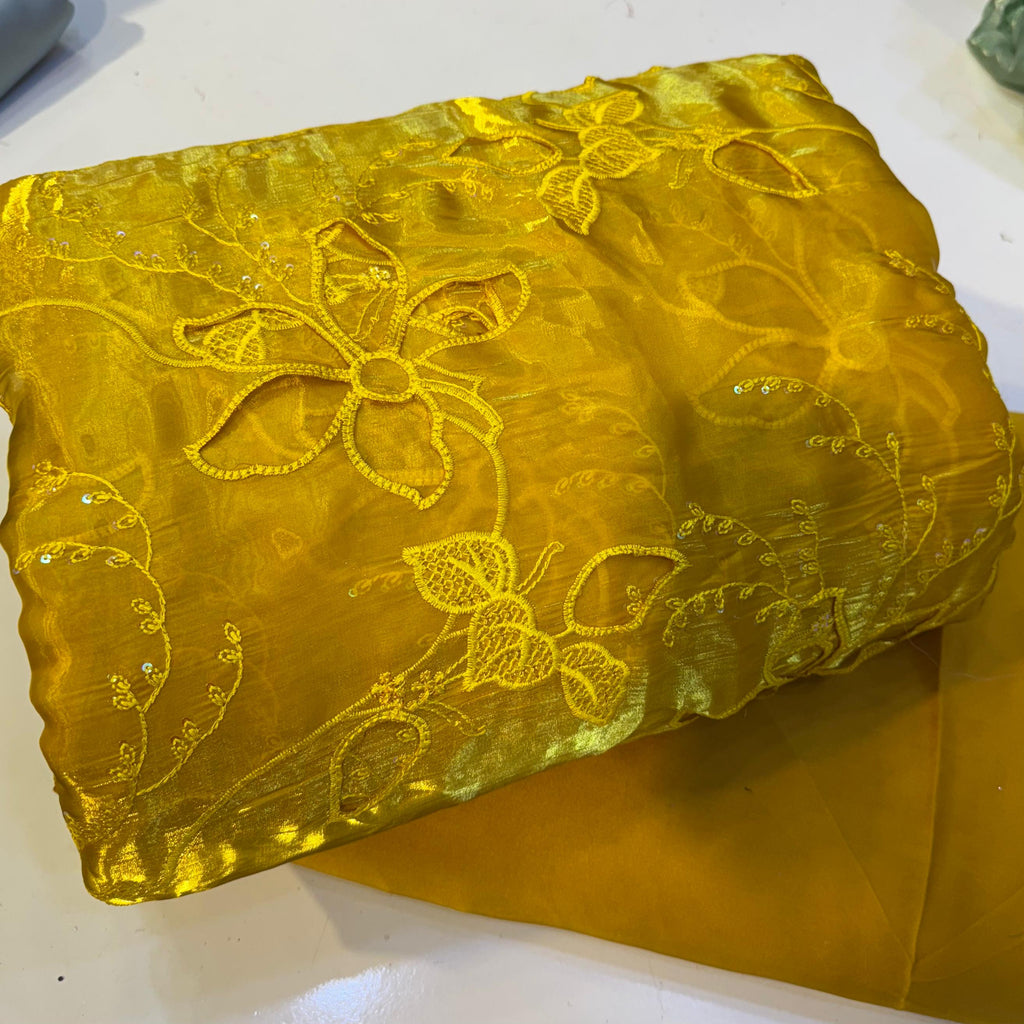 Korean sheesha silk Lazer cutwork