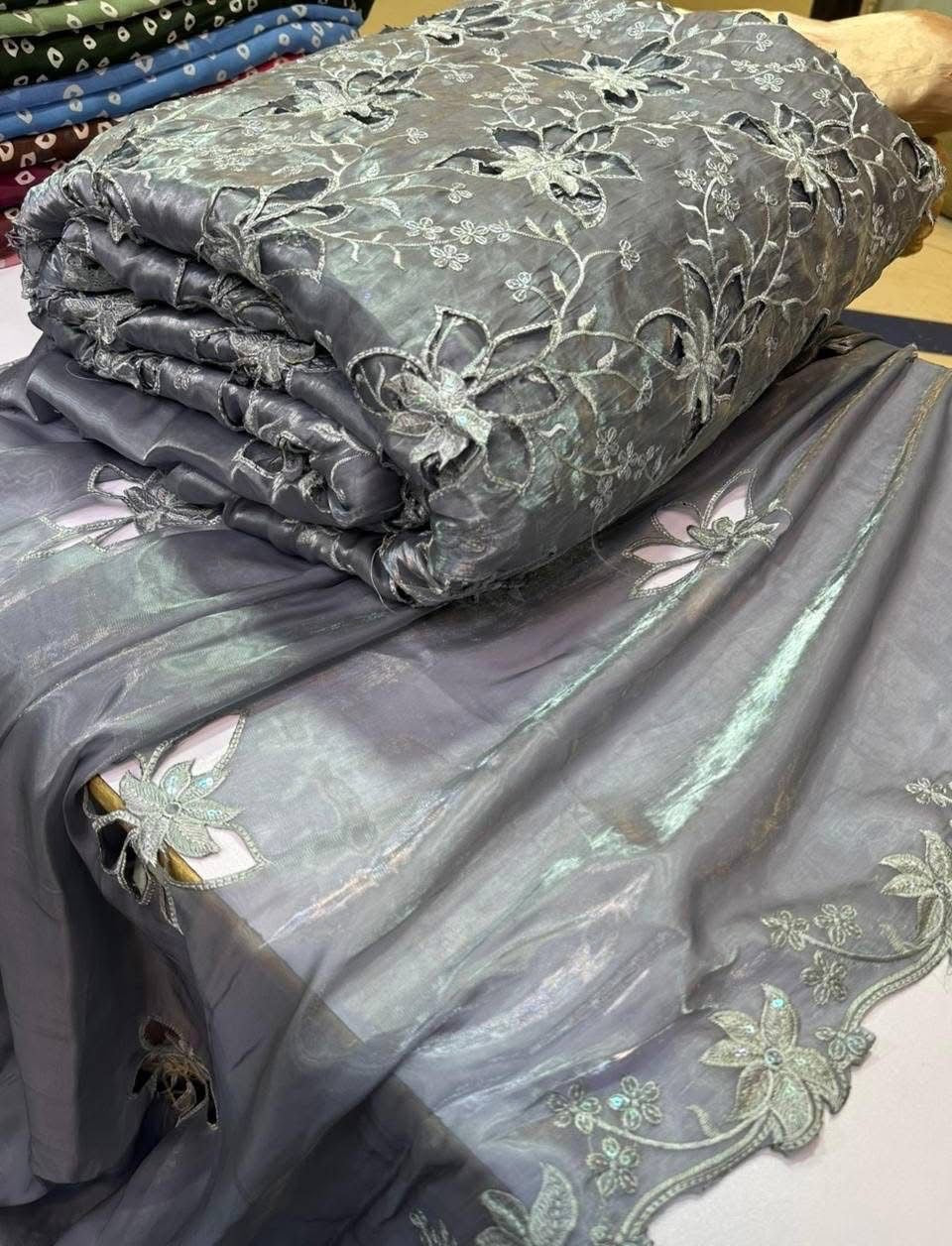 Most Trending 3D Cut Work Shesha Silk Suit ✨