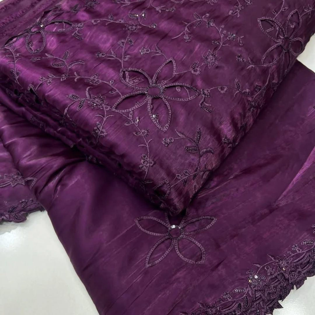 Most Trending 3D Cut Work Shesha Silk Suit ✨