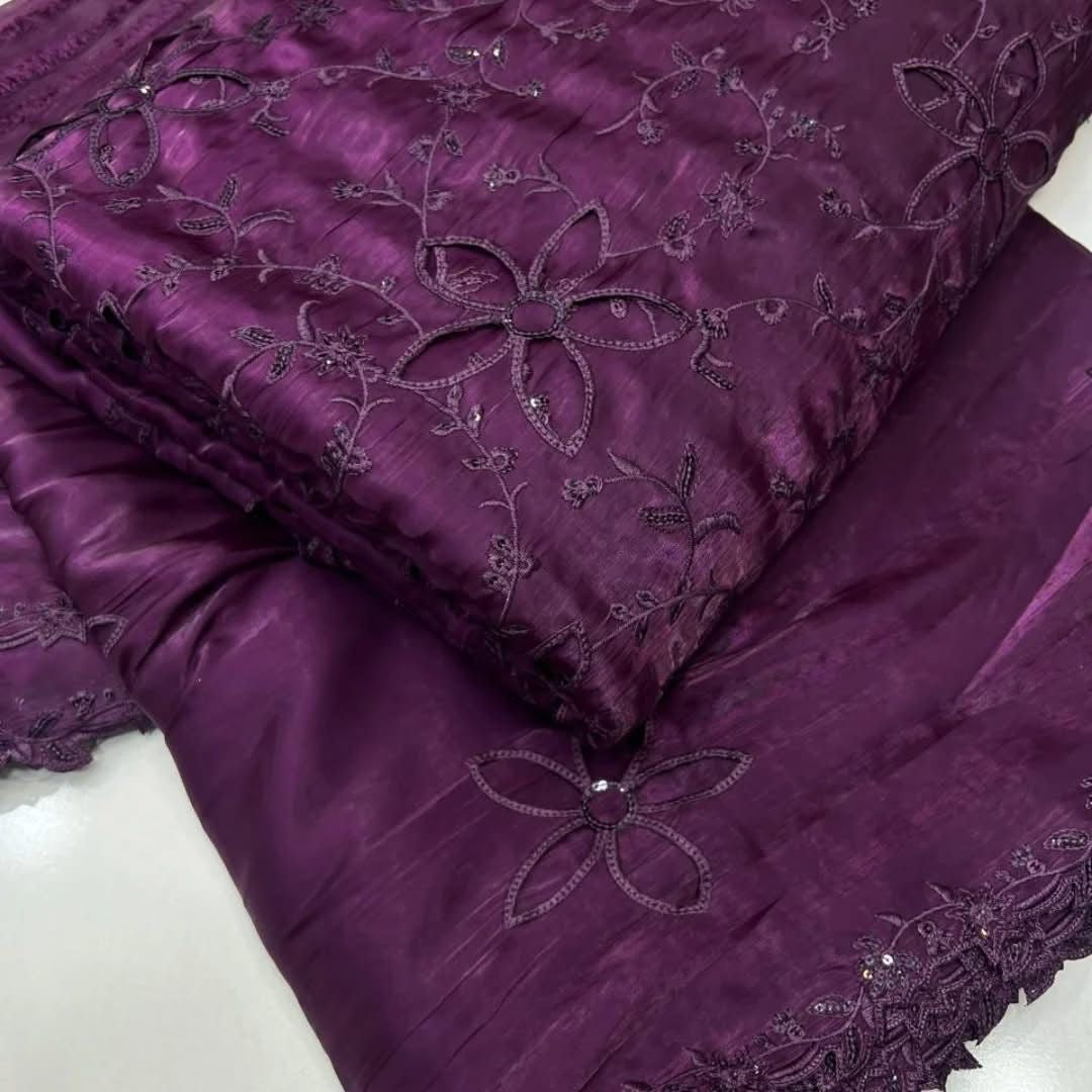 Most Trending 3D Cut Work Shesha Silk Suit ✨