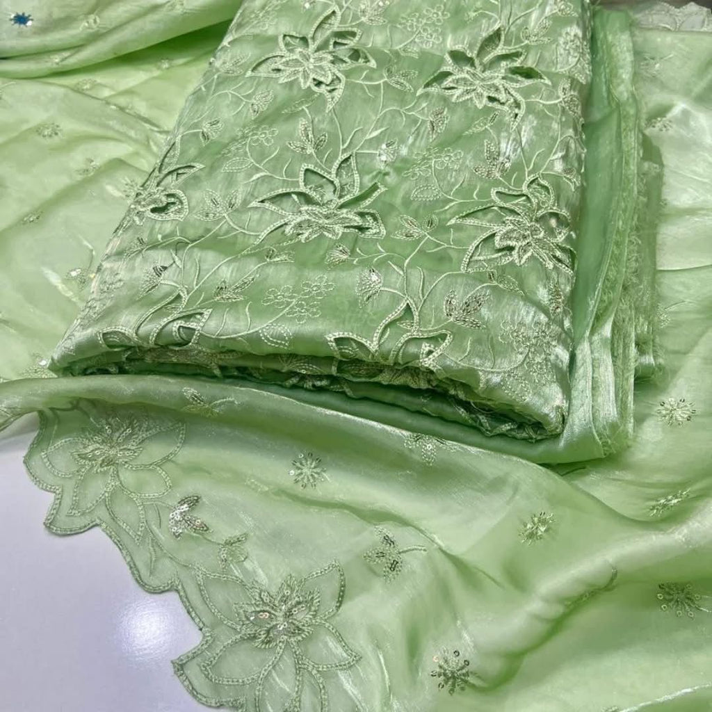Most Trending 3D Cut Work Shesha Silk Suit ✨