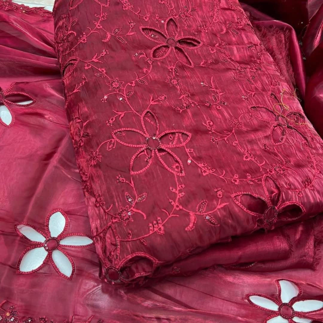 Most Trending 3D Cut Work Shesha Silk Suit ✨