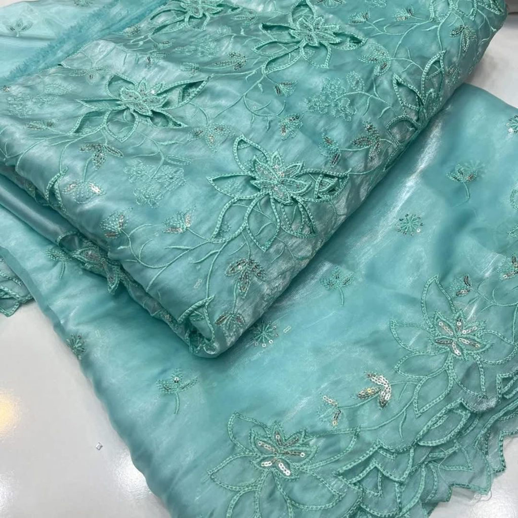 Most Trending 3D Cut Work Shesha Silk Suit ✨