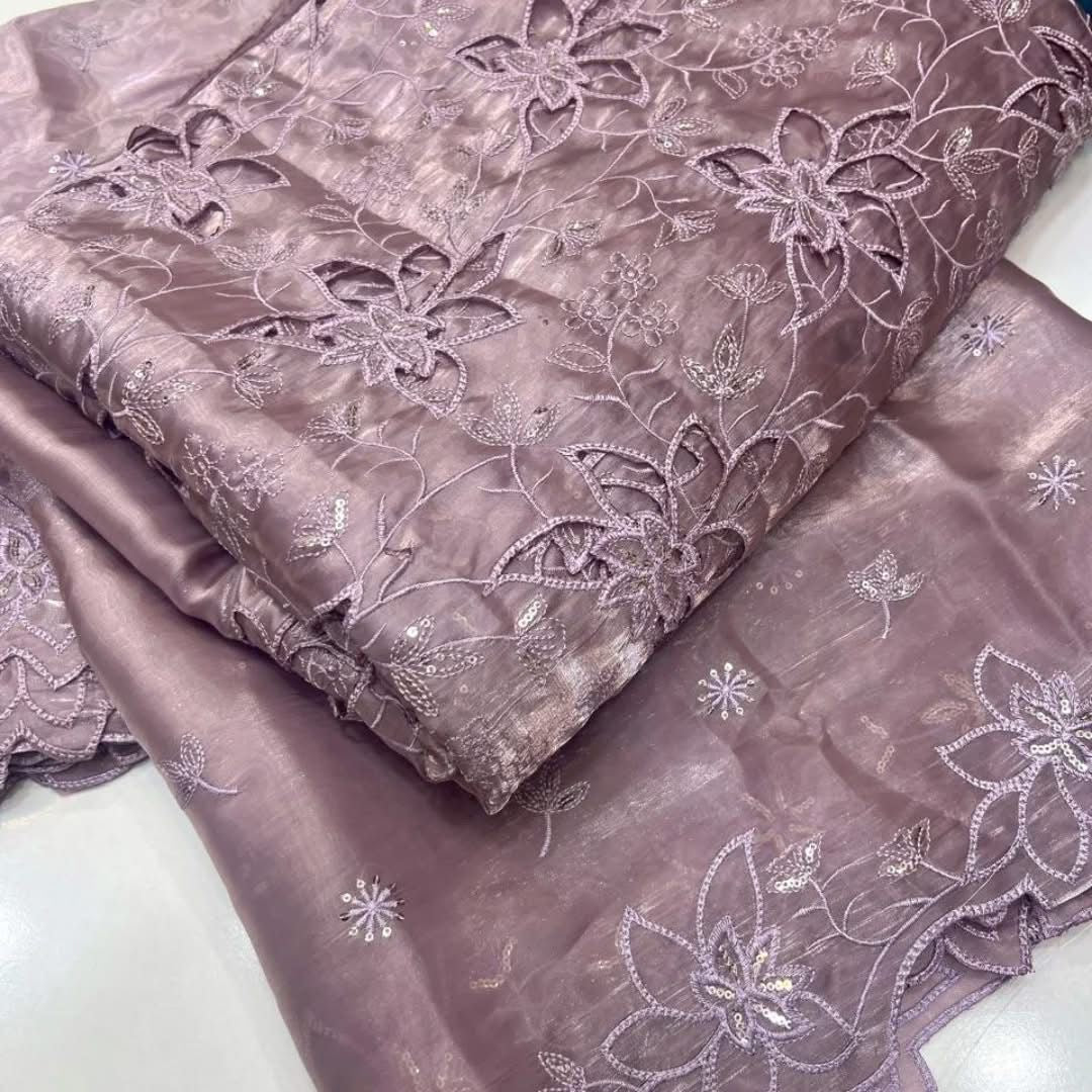 Most Trending 3D Cut Work Shesha Silk Suit ✨