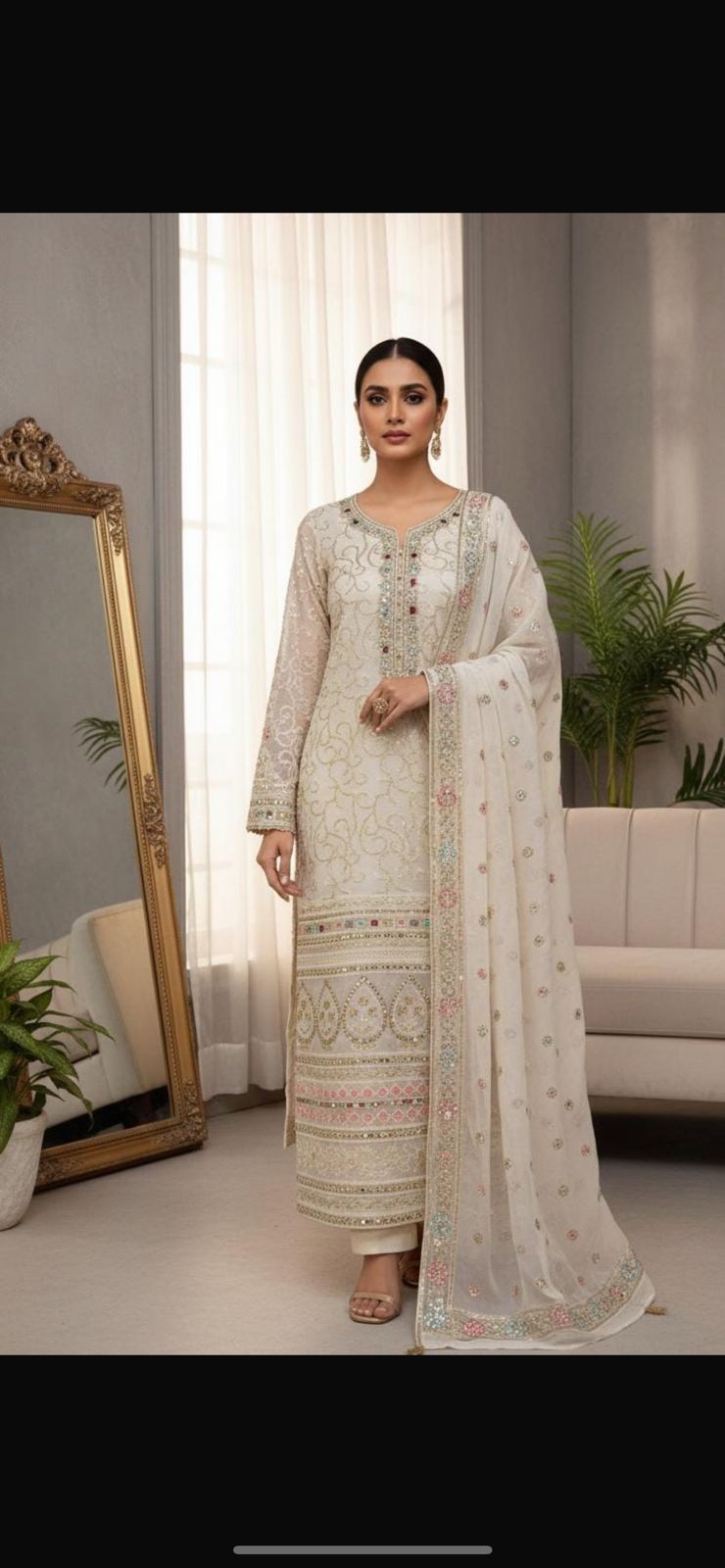 💫 New Arrival — Pure Chiffon Chikan Kari 3pc Suit