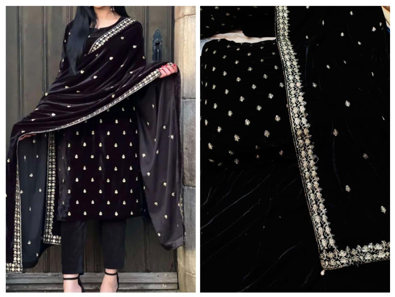 👑 Velvet Embroidered 3pc Suit