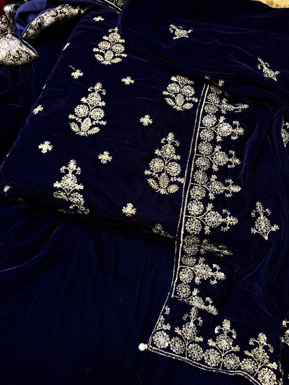 👑 Velvet Embroidered 3pc Suit