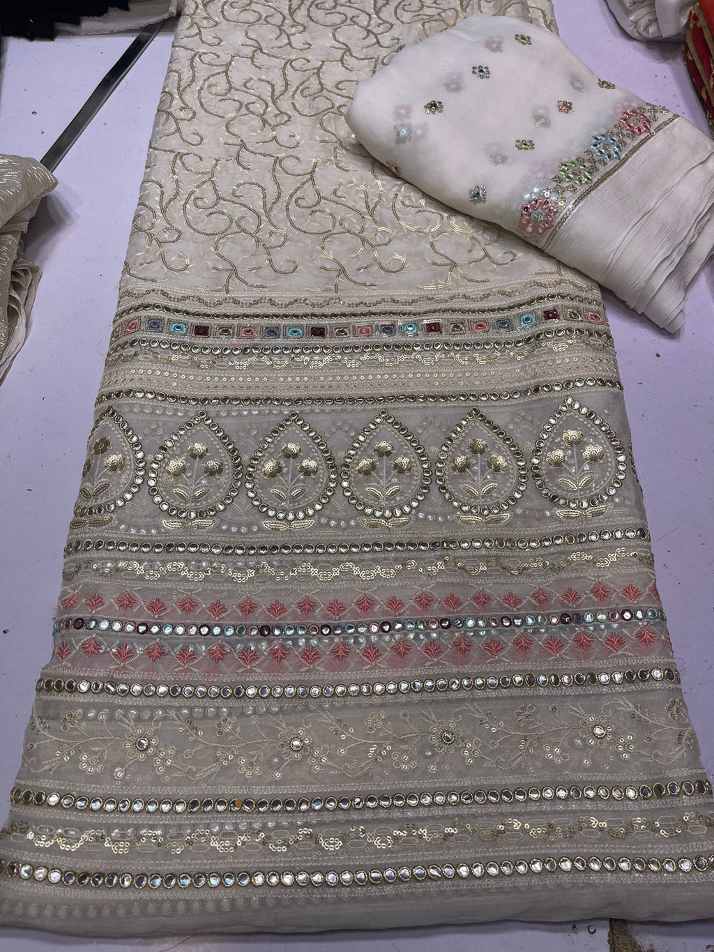 💫 New Arrival — Pure Chiffon Chikan Kari 3pc Suit