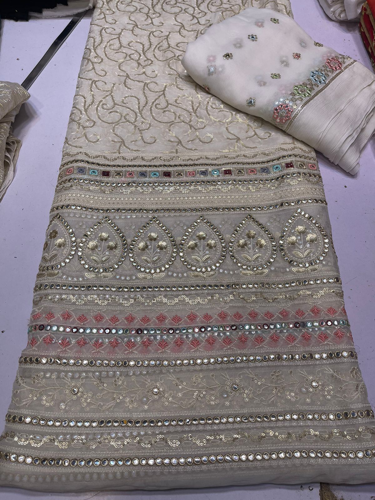 💫 New Arrival — Pure Chiffon Chikan Kari 3pc Suit