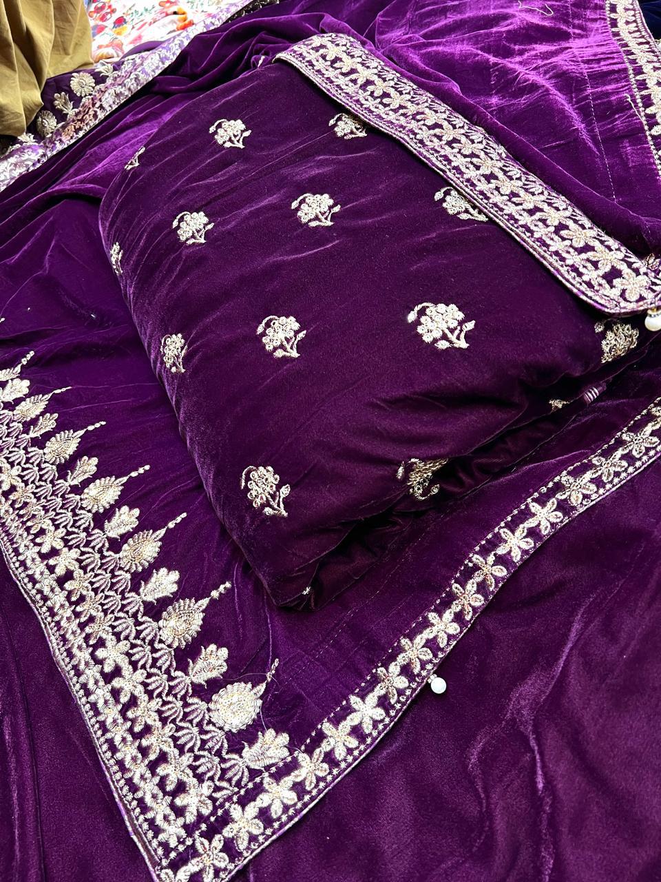 👑 Velvet Embroidered 3pc Suit