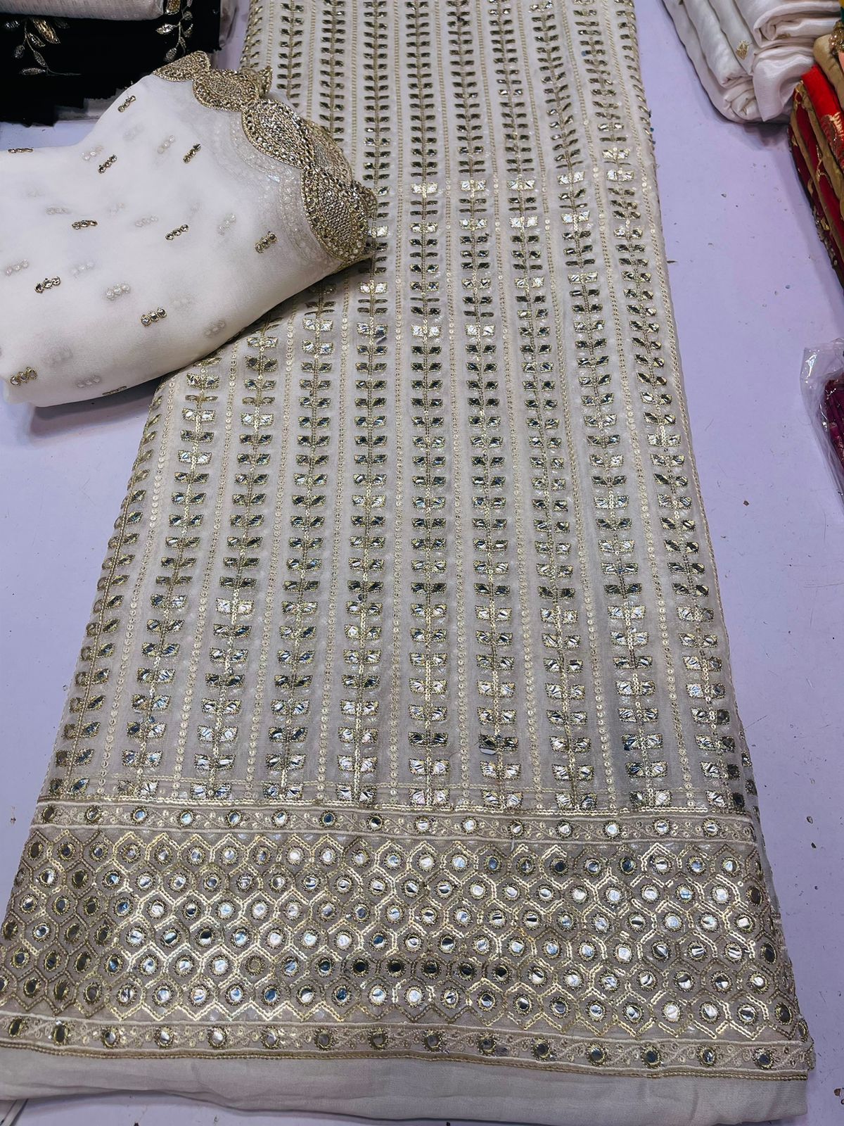 💫 New Arrival — Pure Chiffon Chikan Kari 3pc Suit