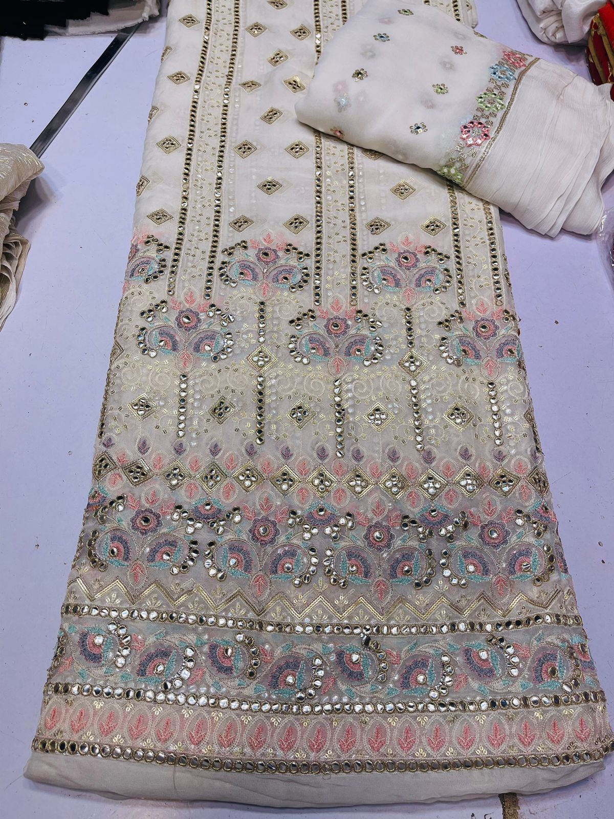 💫 New Arrival — Pure Chiffon Chikan Kari 3pc Suit