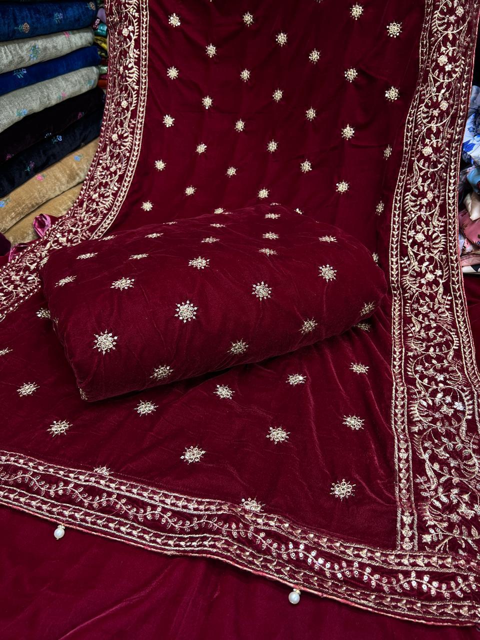 👑 Velvet Embroidered 3pc Suit