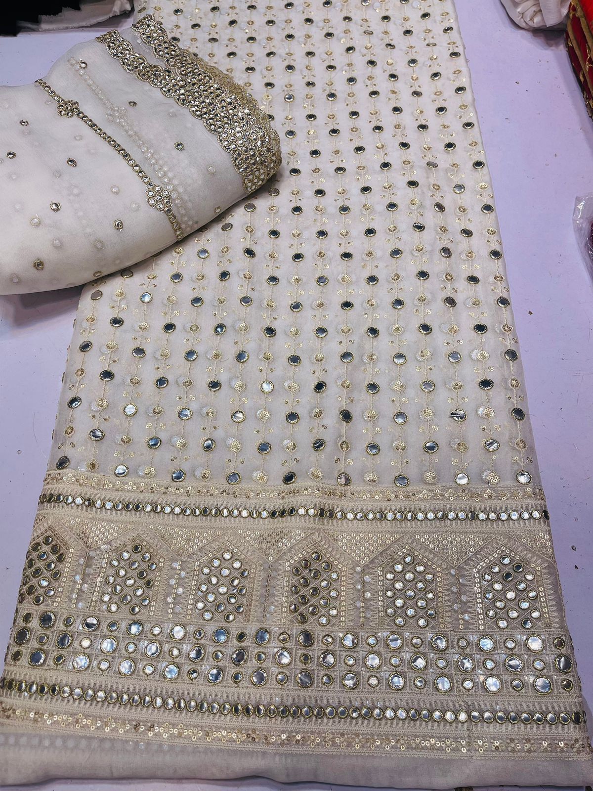 💫 New Arrival — Pure Chiffon Chikan Kari 3pc Suit