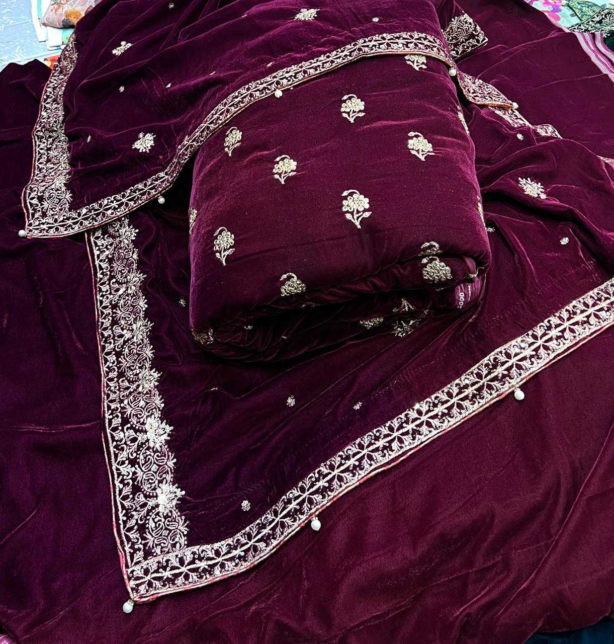 👑 Velvet Embroidered 3pc Suit