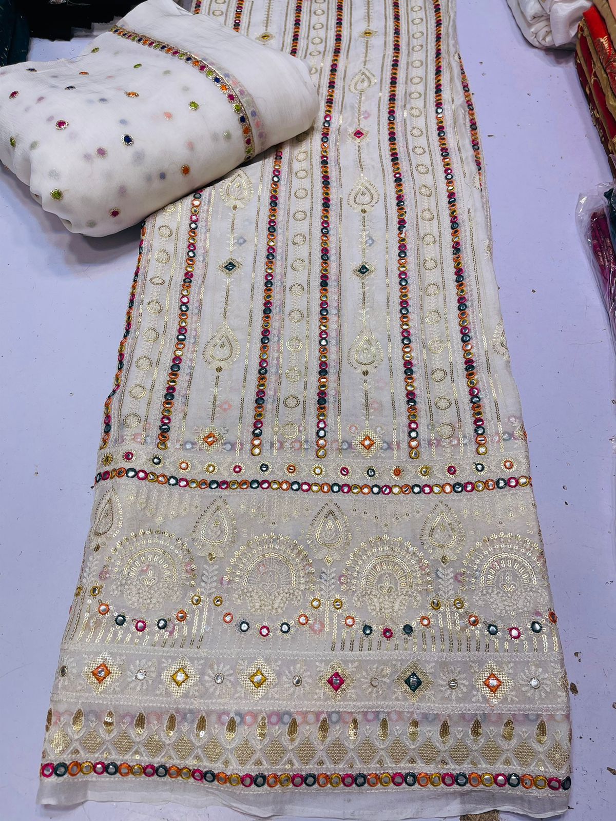 💫 New Arrival — Pure Chiffon Chikan Kari 3pc Suit