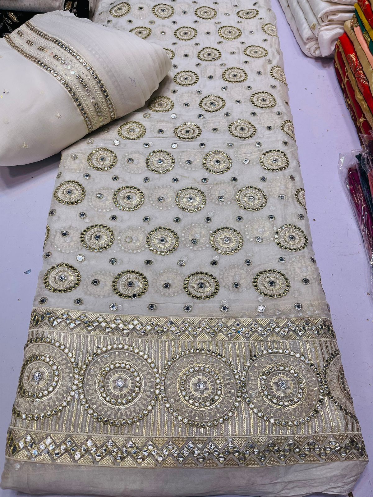 💫 New Arrival — Pure Chiffon Chikan Kari 3pc Suit