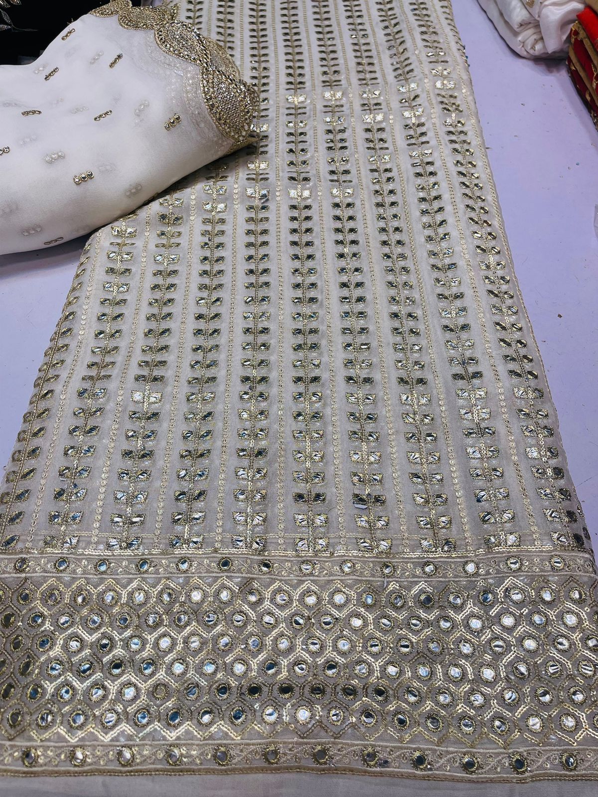 💫 New Arrival — Pure Chiffon Chikan Kari 3pc Suit